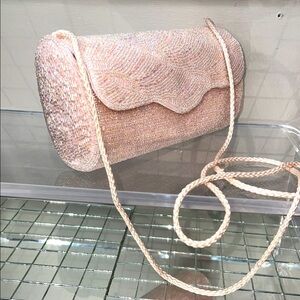 Lord & Taylor Pink Buggle Beaded Evening Crossbody Bag